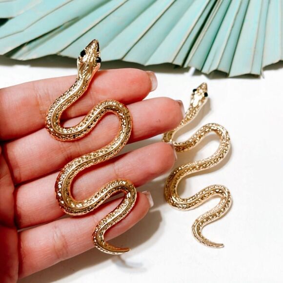 Gold snake dangle earrings S89 - Picture 3 of 3